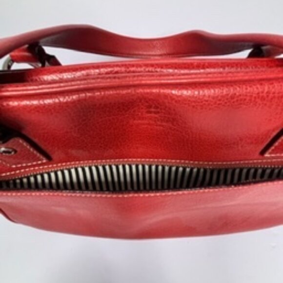 Kate Spade New York "Tomato" Red Pebbled Leather Satchel – Striped Lining - Picture 7 of 11